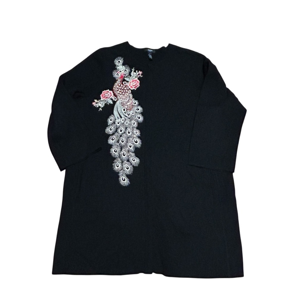 Alfani Peacock Embroidered Cardigan Coat Duster Size 3X Plus Pockets